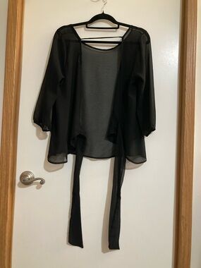 Jella Couture Black Sheer Tie-Front Tunic